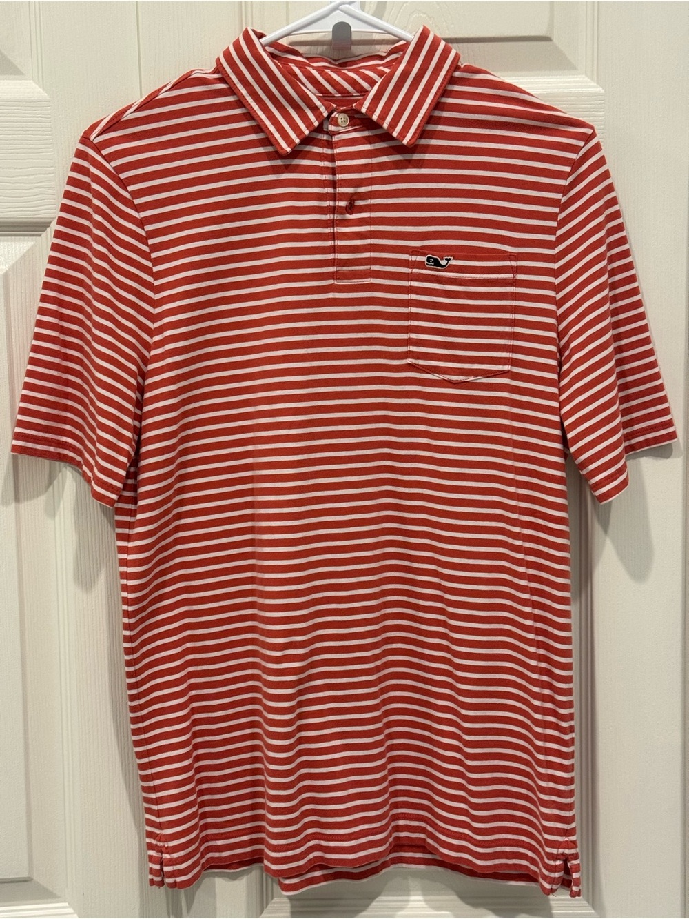 Vineyard Vines Orange and White Striped Short-Sleeve Polo